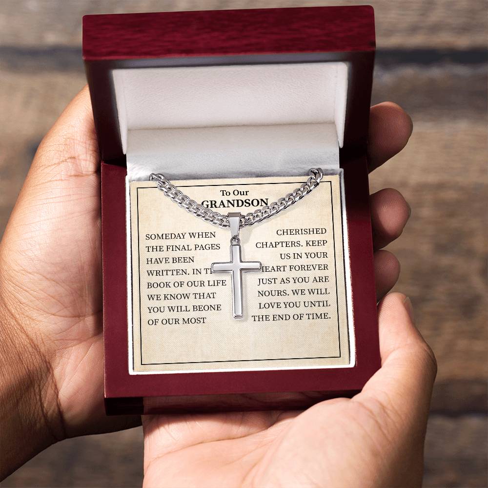 To Our Grandson Necklace From Grandparent, We Will Love You Until The End Of Time.