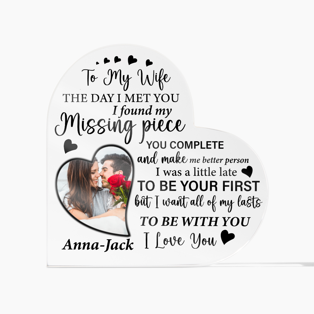 To My Wife Gift Heart-Shaped Missing Piece Plaque