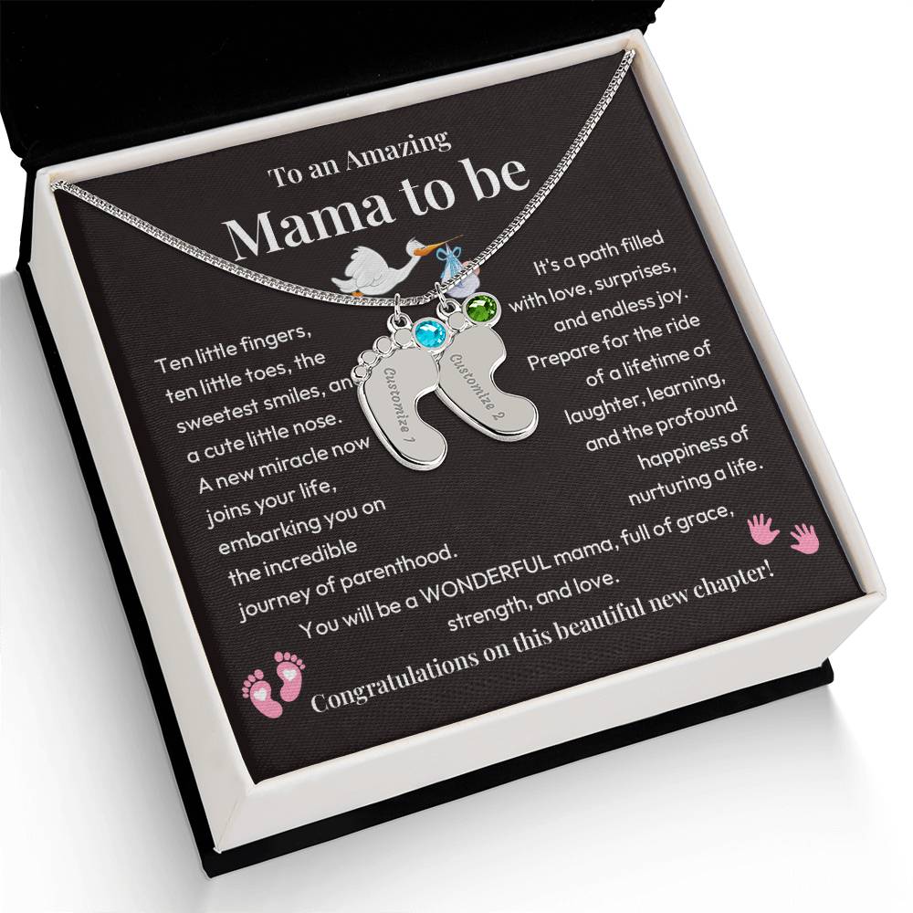 Baby Feet Necklace for Mom to Be – New Baby Gift with Message Card