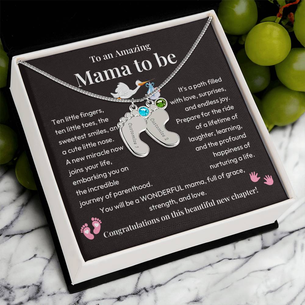 Baby Feet Necklace for Mom to Be – New Baby Gift with Message Card