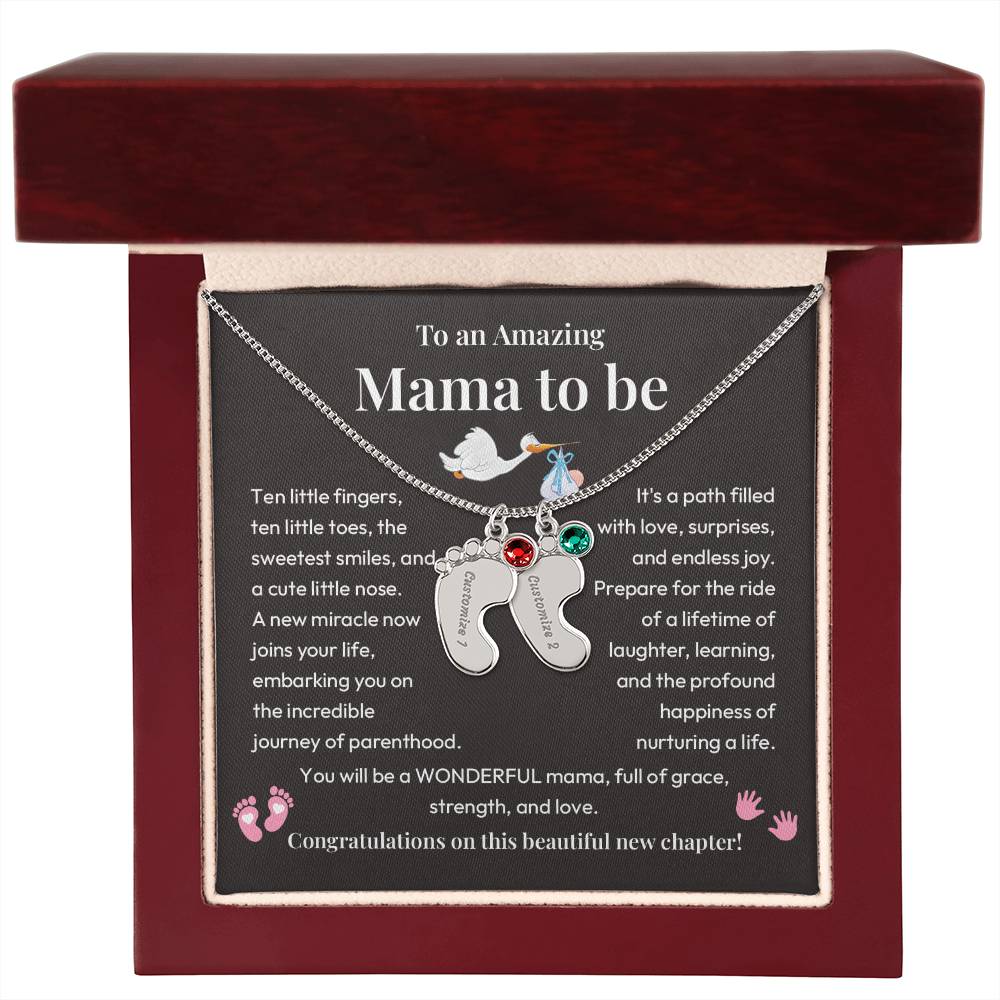 Baby Feet Necklace for Mom to Be – New Baby Gift with Message Card