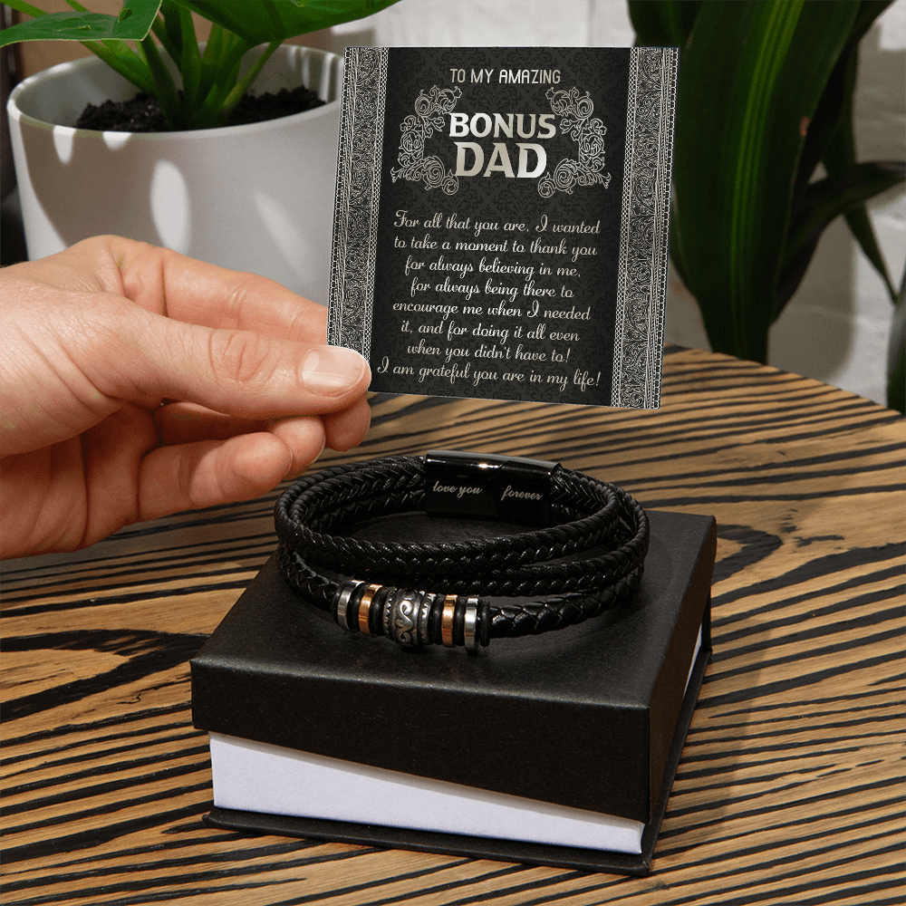 Bonus Dad Leather Bracelet Gift With Appreciation Message