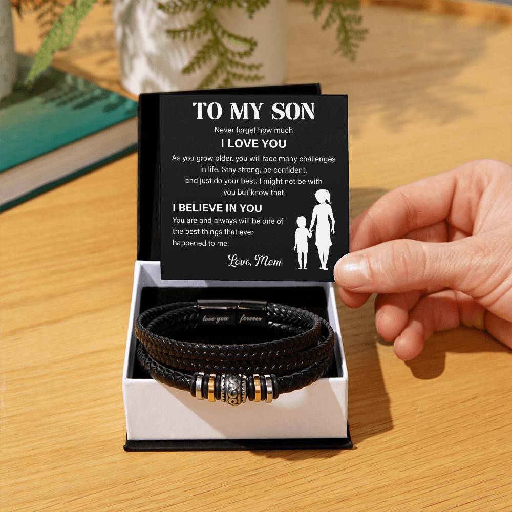 To My Son Leather Bracelet – I Believe in You