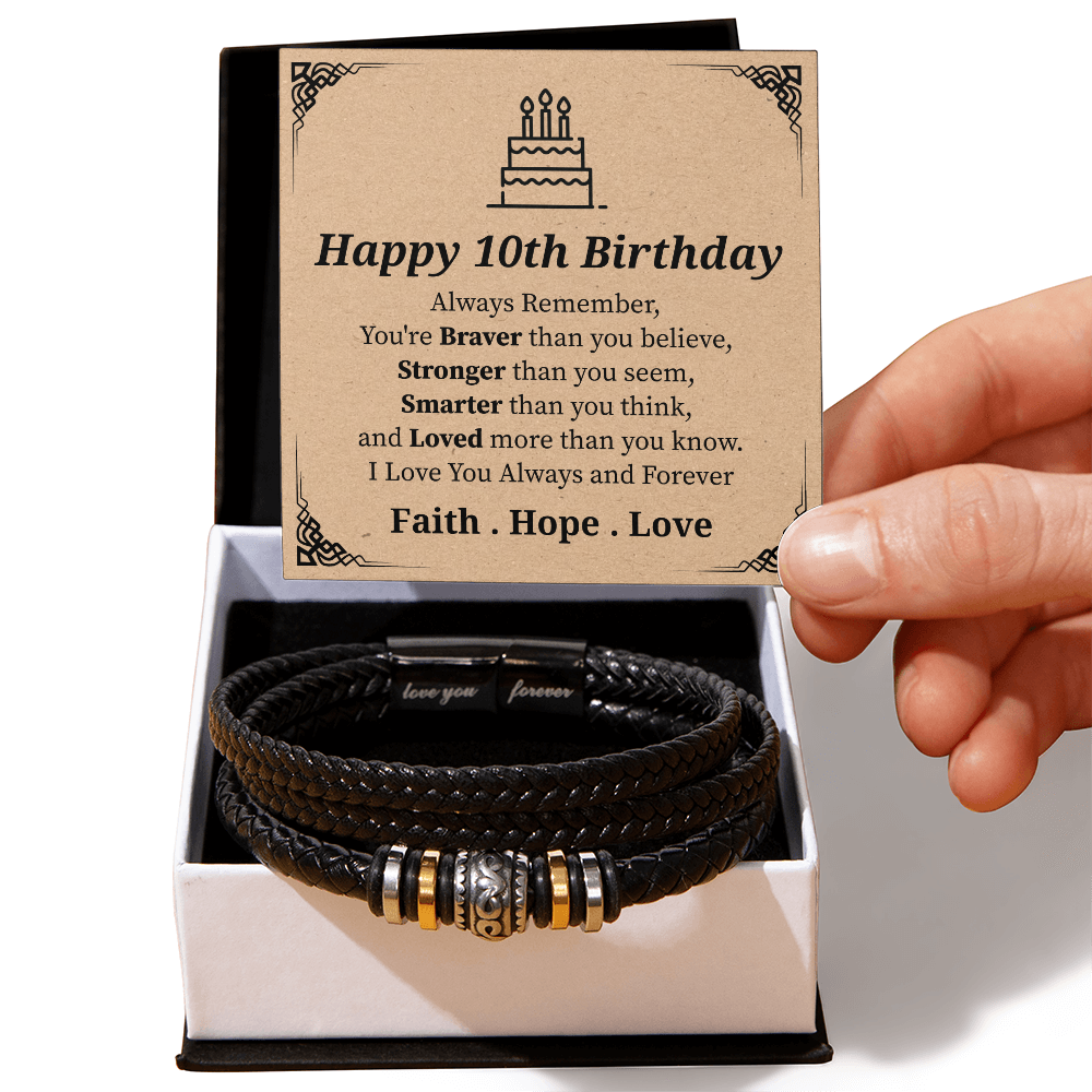 "Happy 10th Birthday - Braver, Stronger, Smarter - Inspirational Necklace for Kids"