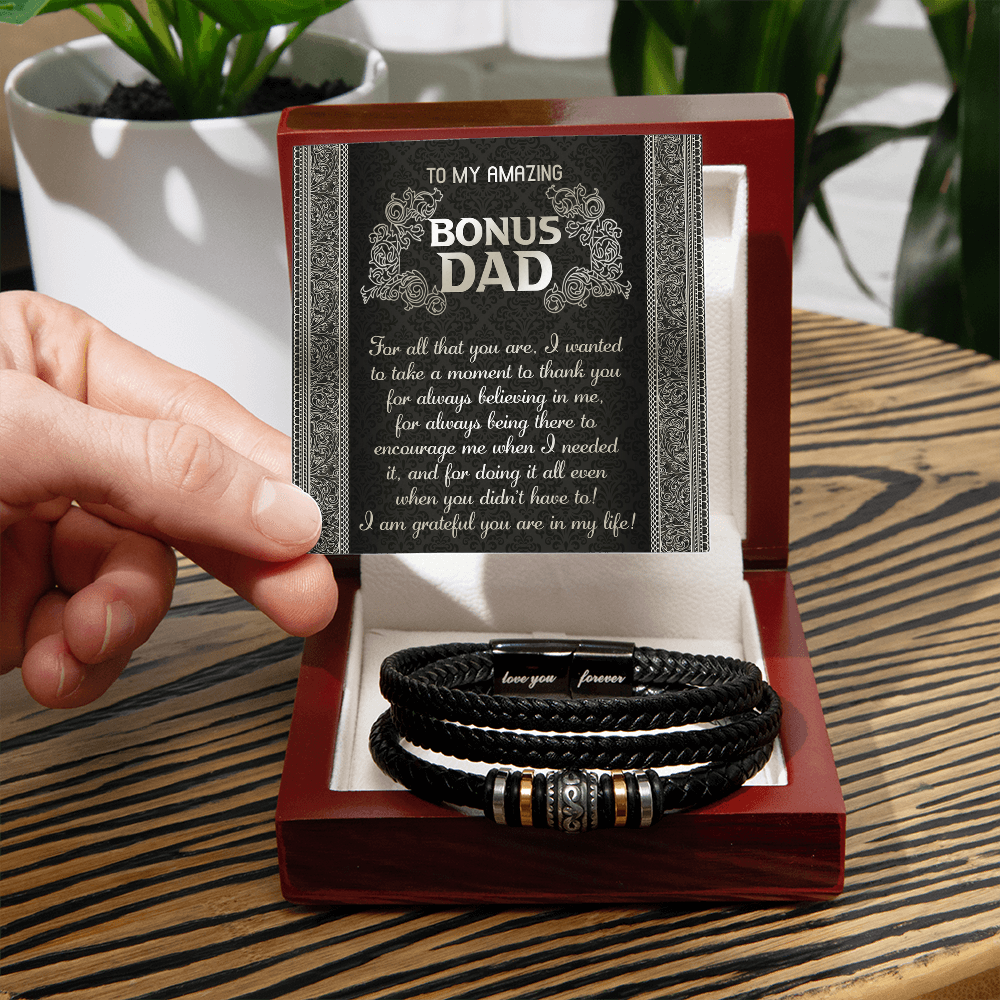 Bonus Dad Leather Bracelet Gift With Appreciation Message