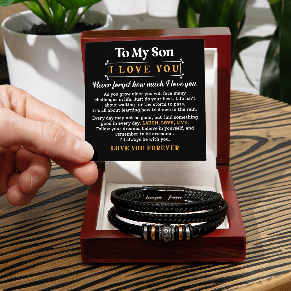 "To My Son - Never Forget How Much I Love You - Inspirational Message Bracelet - Motivational Gift for Sons"
