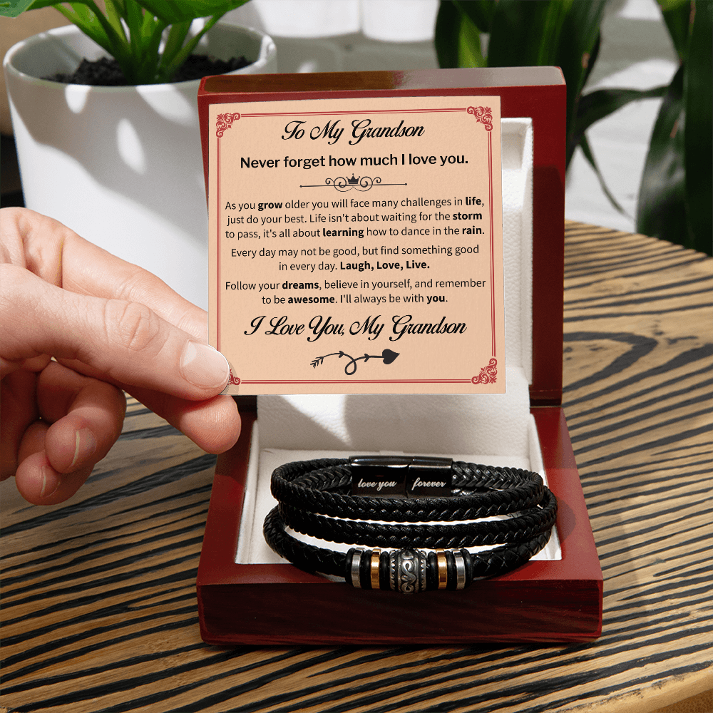 grandson bracelet from grandparents, Leather Bracelet for Men Multi-Layer,