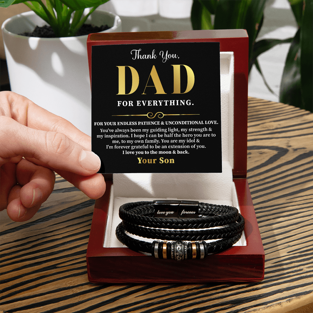Leather Bracelet Gift For Dad From Son With Message Card