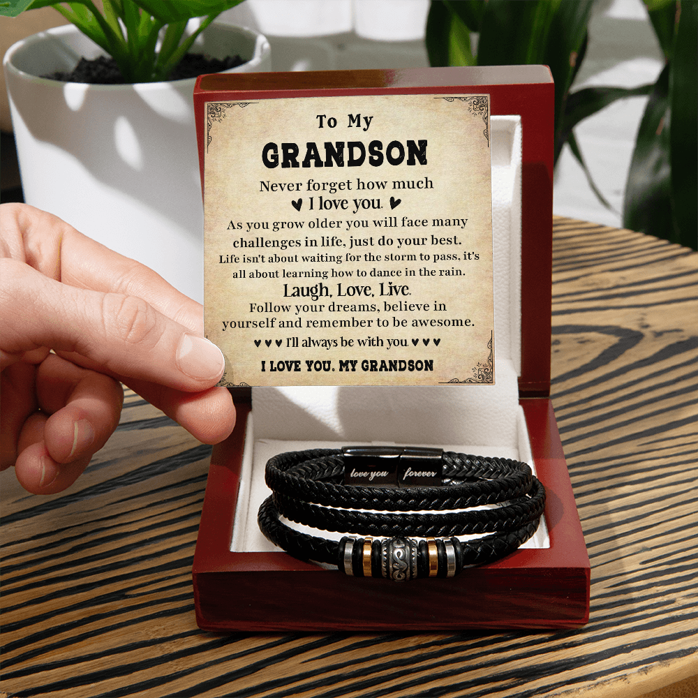 Grandson Bracelet Gift From Grandparents With Inspirational Message Card