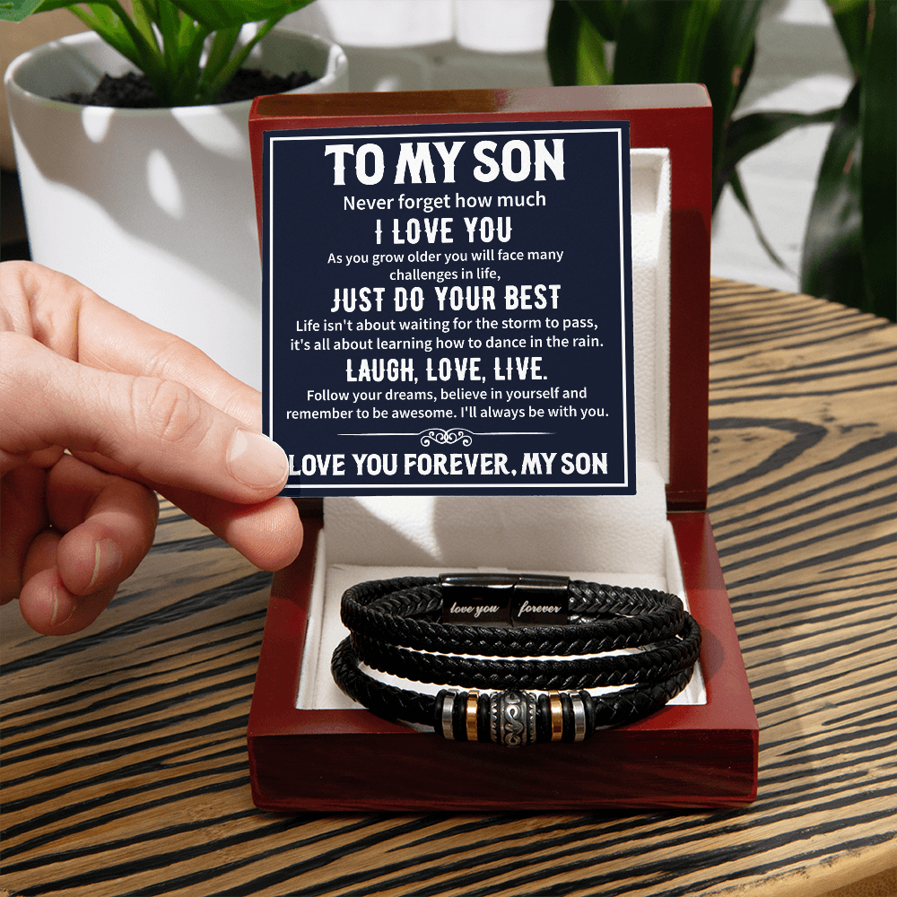 Leather Bracelet Gift for Son from Dad Message Card