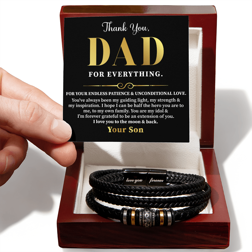 Leather Bracelet Gift For Dad From Son With Message Card