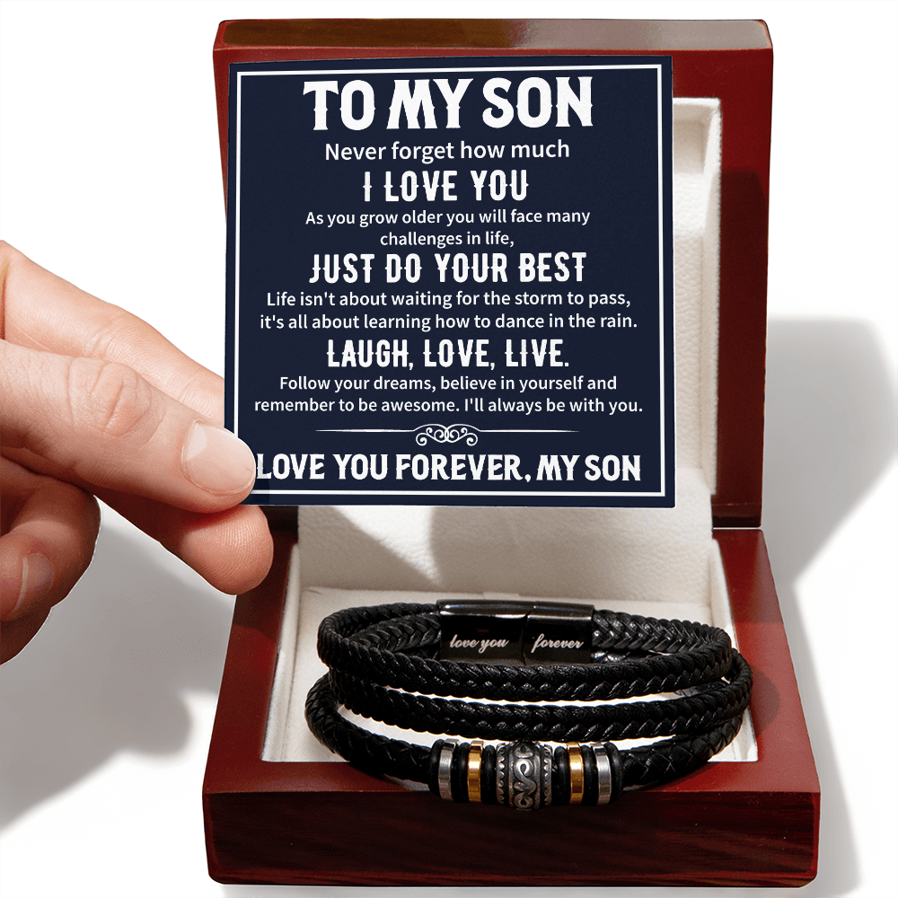 Leather Bracelet Gift for Son from Dad Message Card