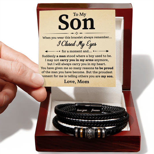 Mom to Son Bracelet Gift Proud of You Message Card