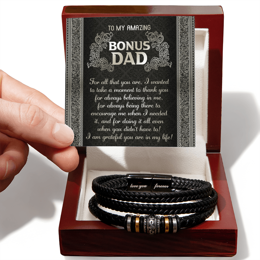 Bonus Dad Leather Bracelet Gift With Appreciation Message