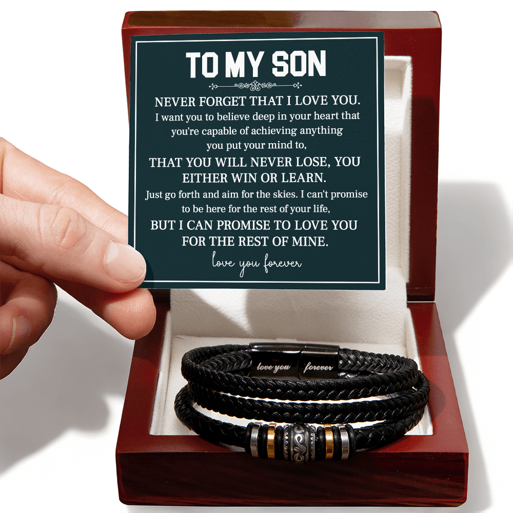 To My Son Leather Bracelet Graduation Gift from Mom or Dad