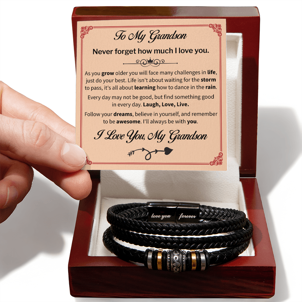 grandson bracelet from grandparents, Leather Bracelet for Men Multi-Layer,