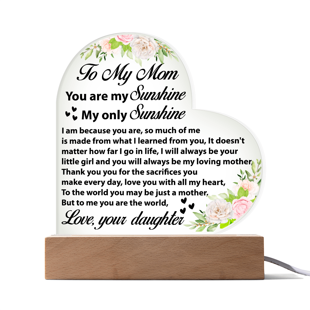 To My Mom Heart Plaque Mother’s Day Birthday Gift from Daughter