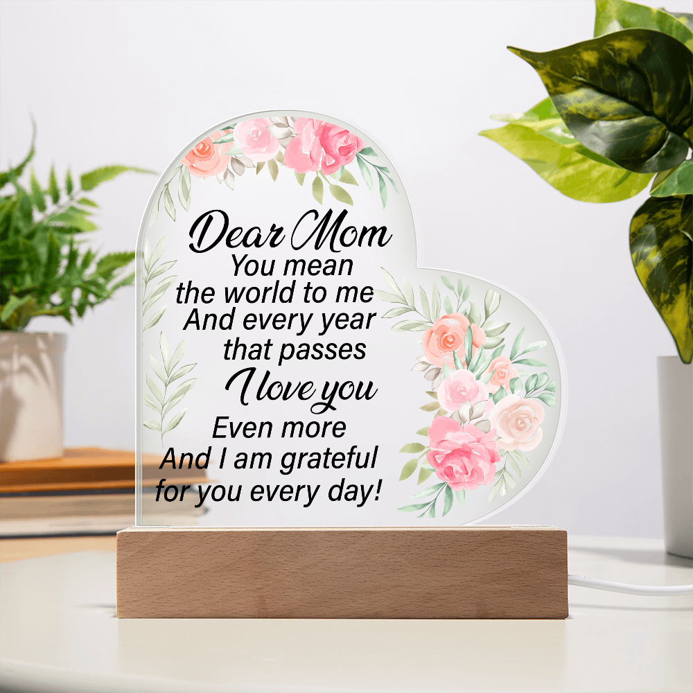 Dear Mom Acrylic Heart Plaque Sentimental Mother's Day Gift from Daughter or Son