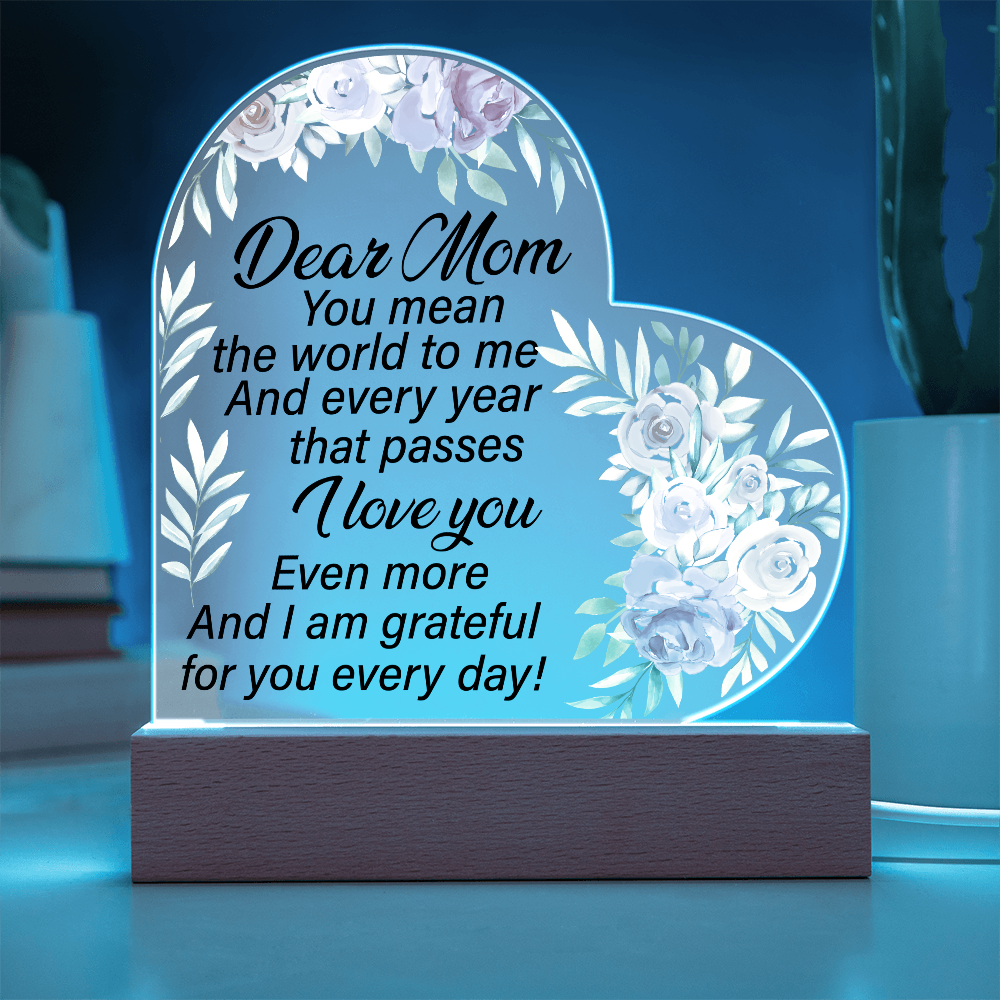 Dear Mom Acrylic Heart Plaque Sentimental Mother's Day Gift from Daughter or Son