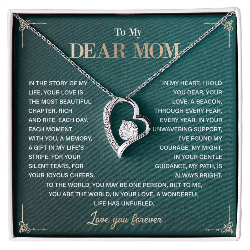 To My Dear Mom Heart Necklace Gift with Loving Message