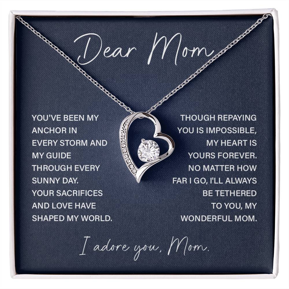 Dear Mom Necklace Gift – Heart Pendant with Loving Message Card from Child