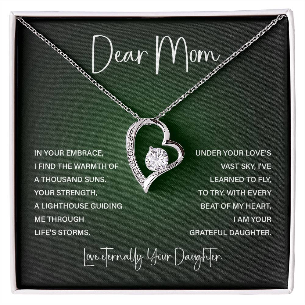 Heart Necklace for Mom – From Daughter with Eternal Love Poem Card