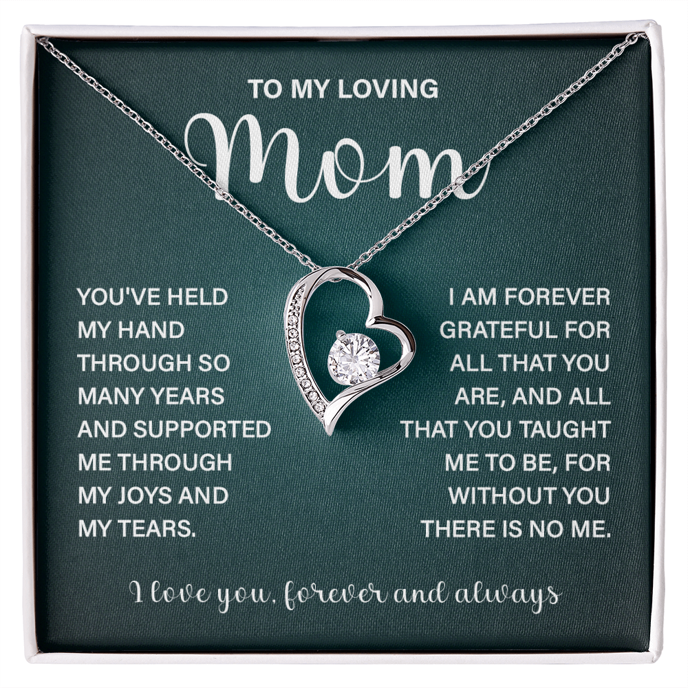 Loving Mom Necklace Gift, Forever and Always Message Card