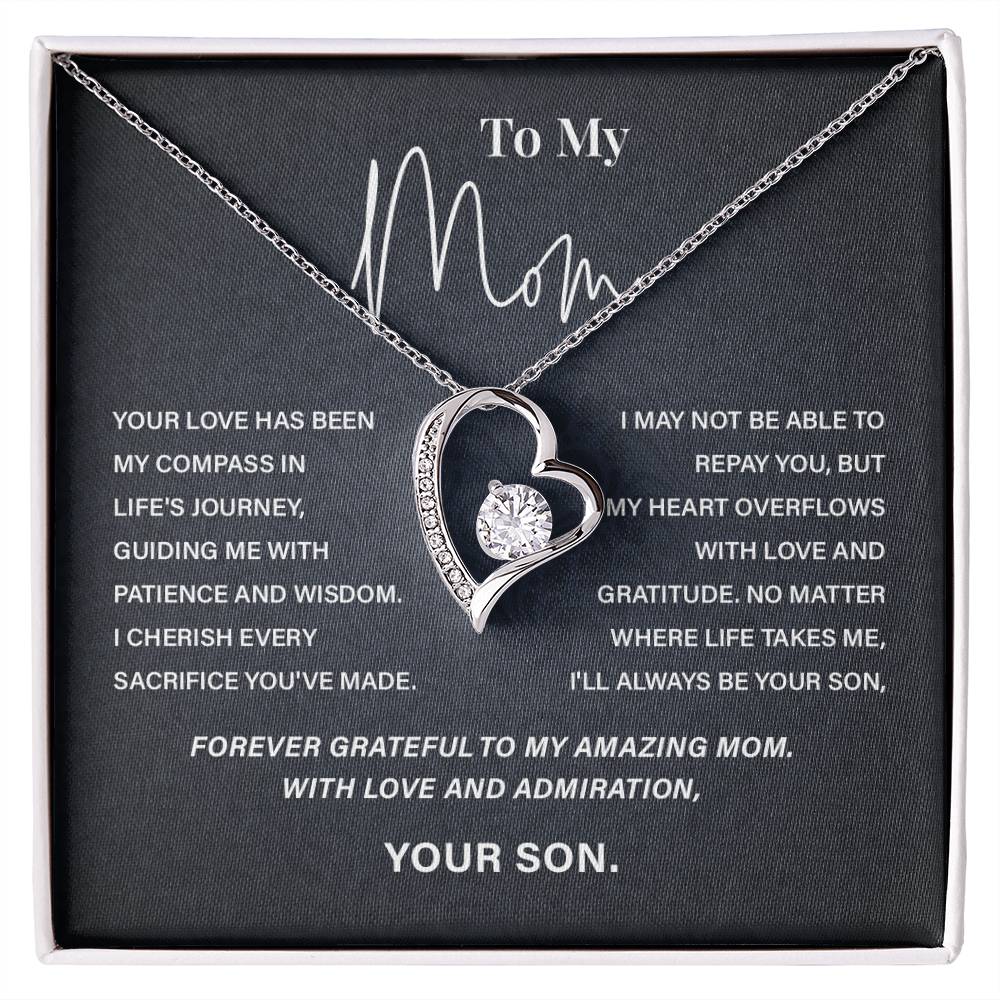 To My Mom Necklace from Son – Heart Pendant with Gratitude Message