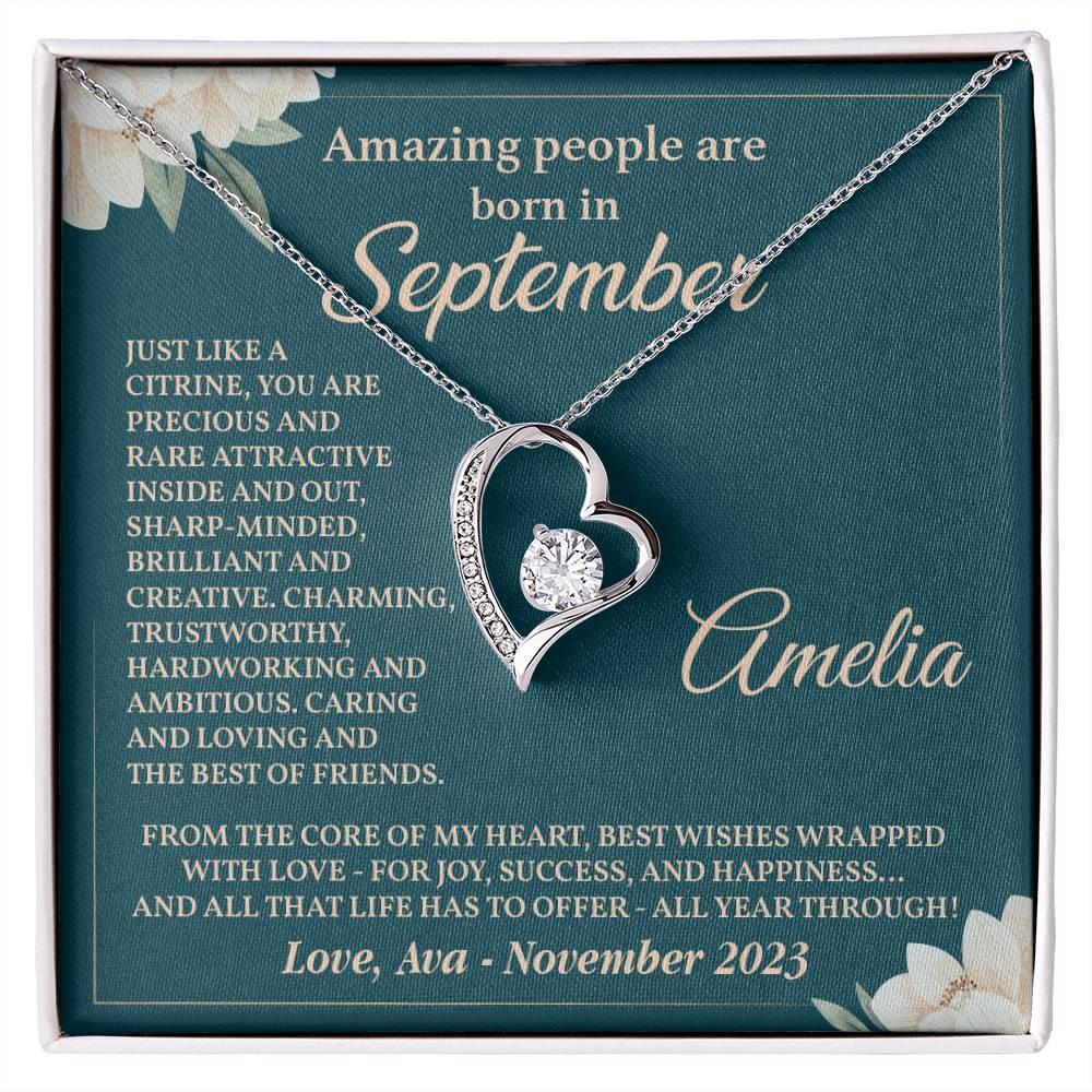 September Birthday Necklace for Her – Gift with Card Box