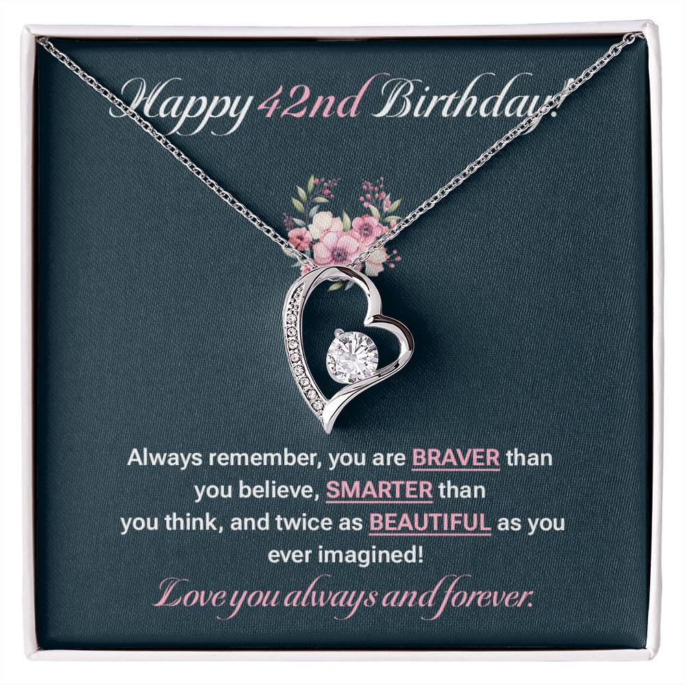 42nd Birthday Necklace for Women – Elegant Heart Pendant Gift Box