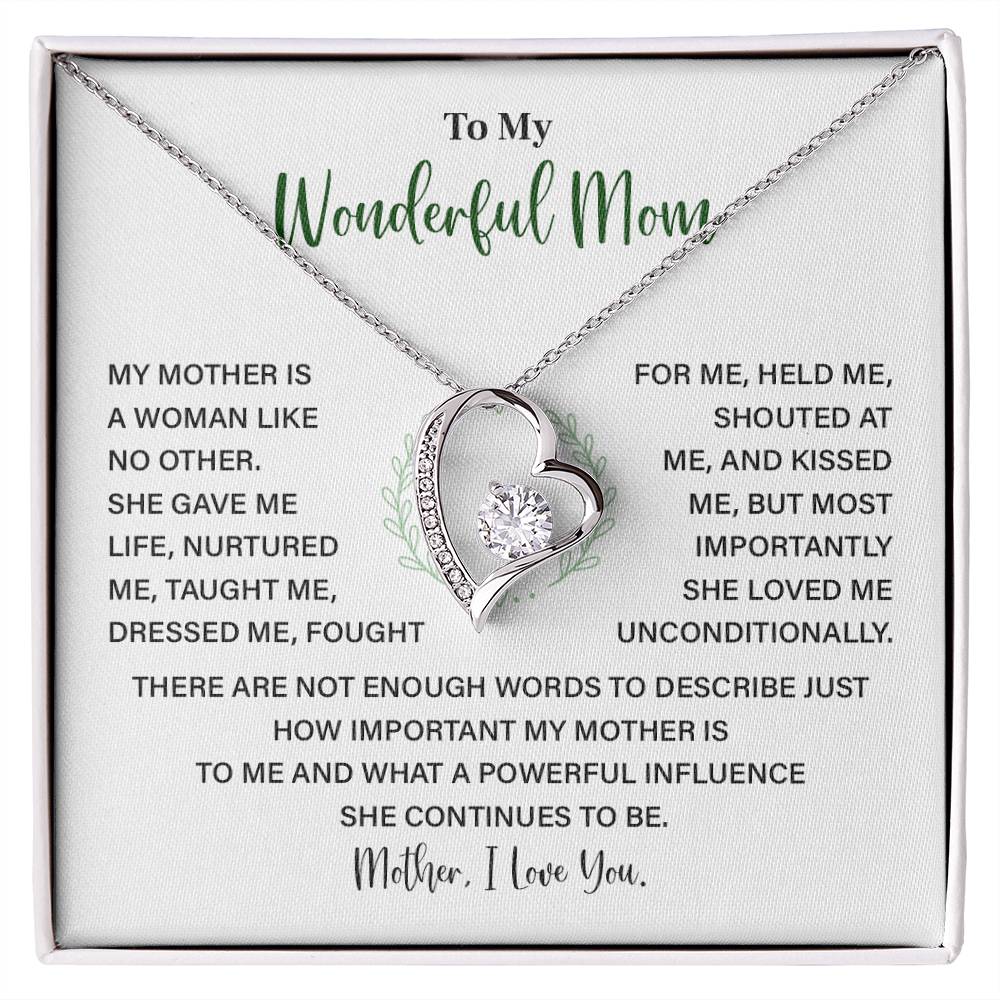 To My Wonderful Mom Heart Necklace with Message from Daughter