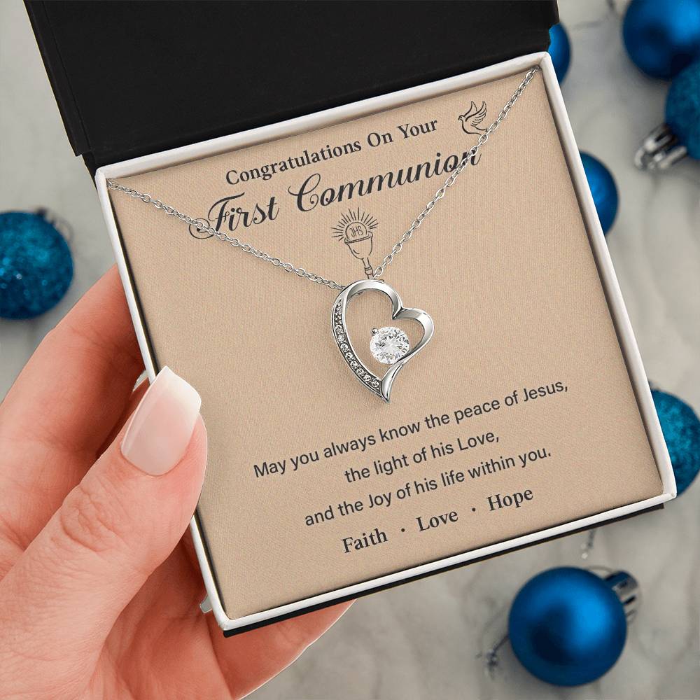 First Communion Necklace Gift with Message Card