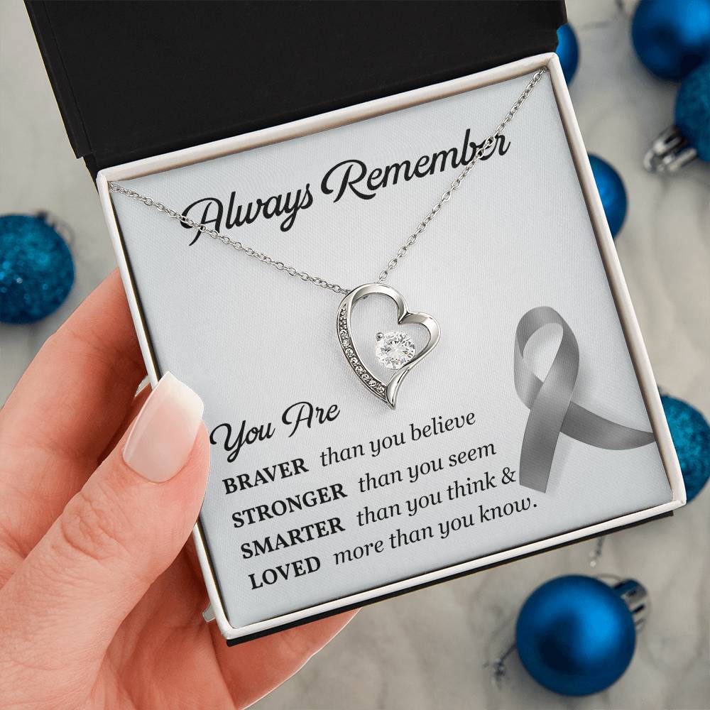Cancer Memorial Necklace with Gray Ribbon Card