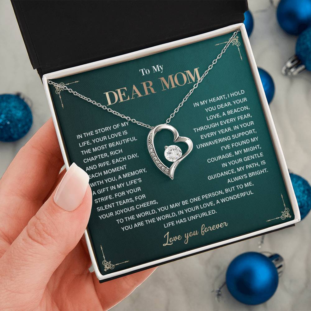 To My Dear Mom Heart Necklace Gift with Loving Message