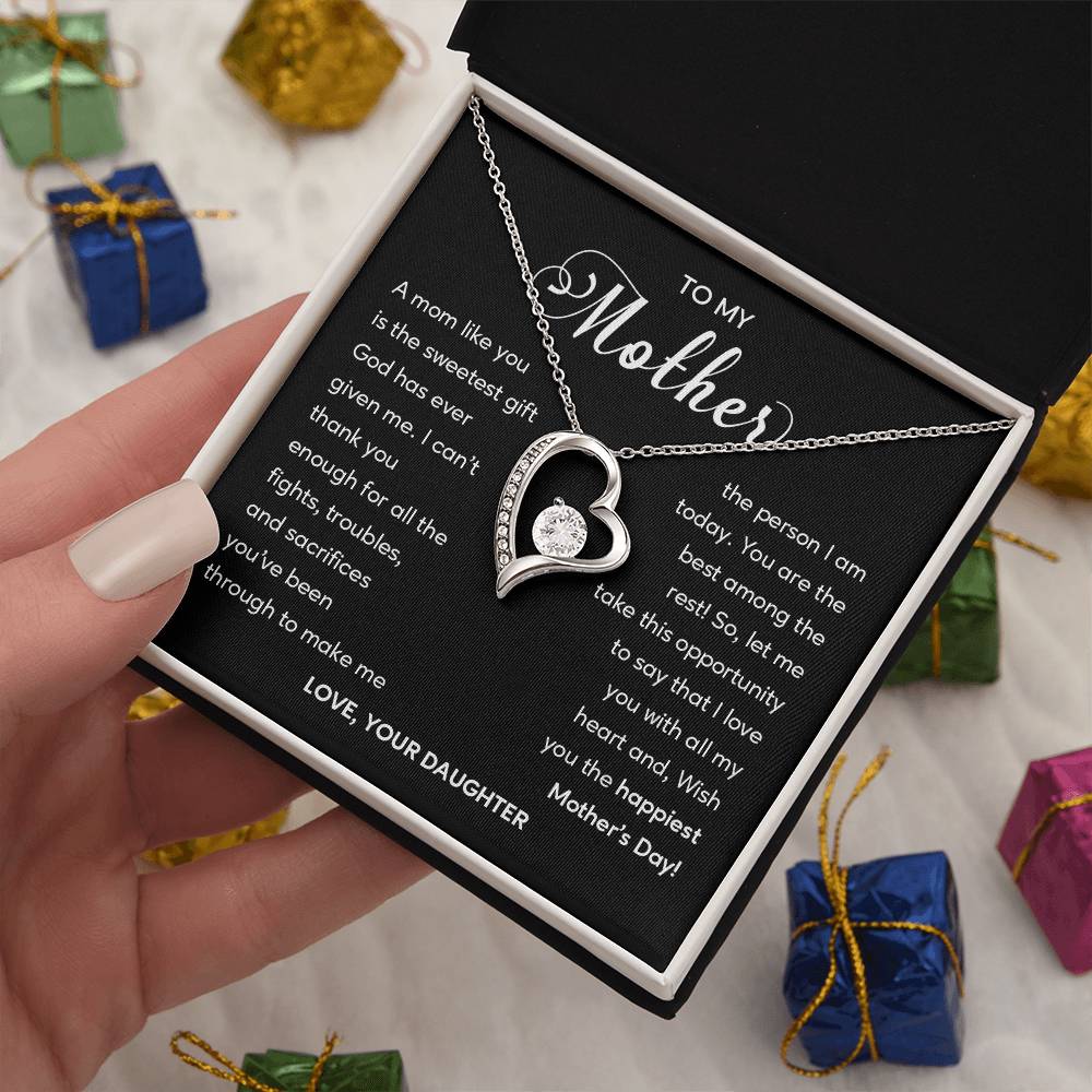 Heart Shape Necklace For Mom From Daughter With Gift Box