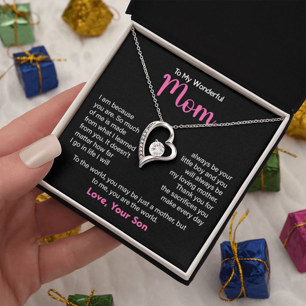 Meaningful Gift for Mom from Son – Heart Necklace with Loving Quote
