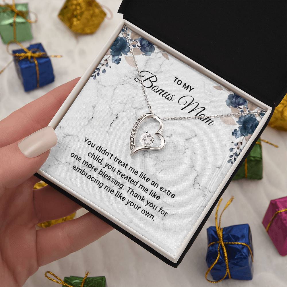 Bonus Mom Heart Necklace Gift with Message Card
