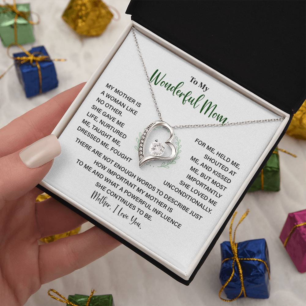 To My Wonderful Mom Heart Necklace with Message from Daughter