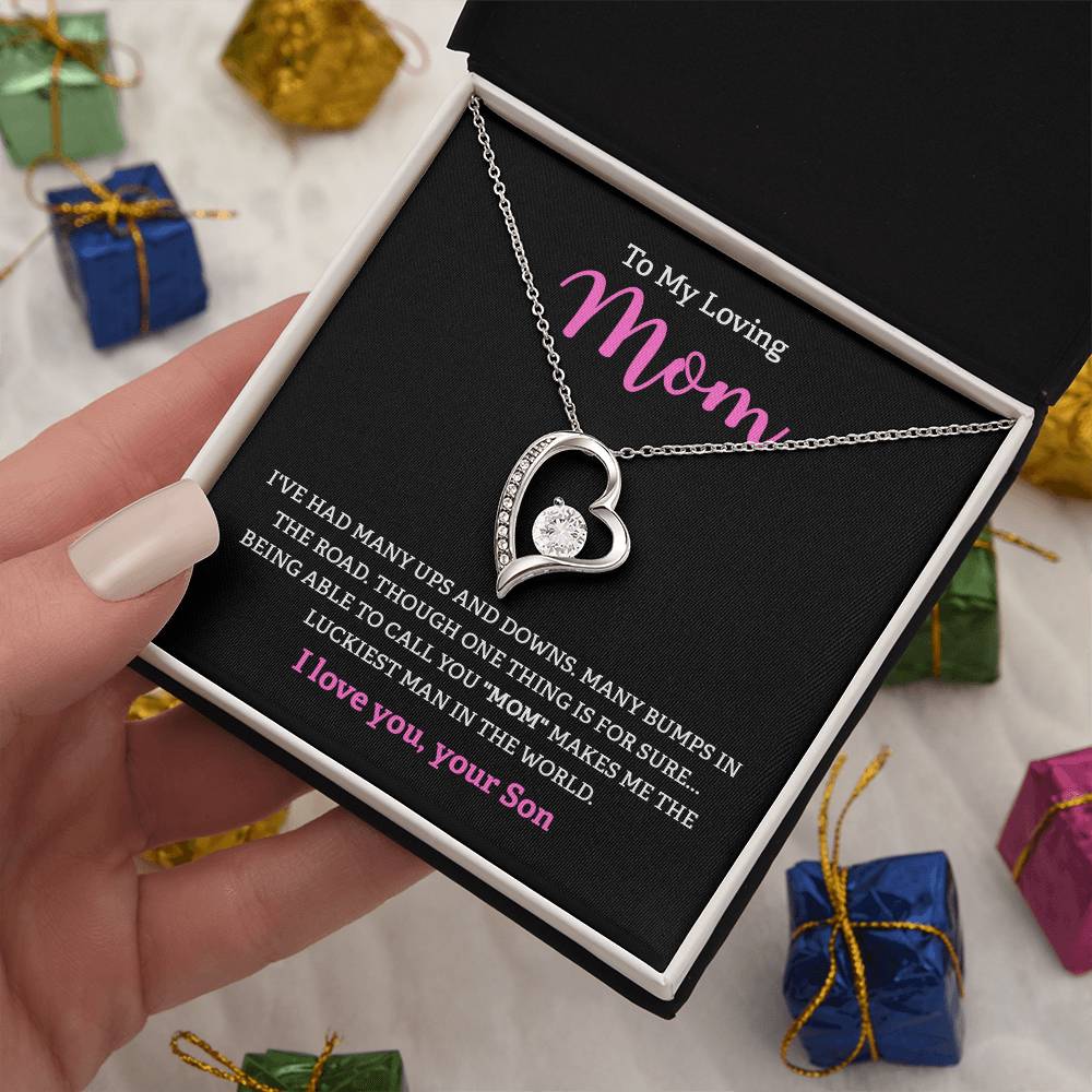 To My Loving Mom Necklace from Son with Message Card Gift Box