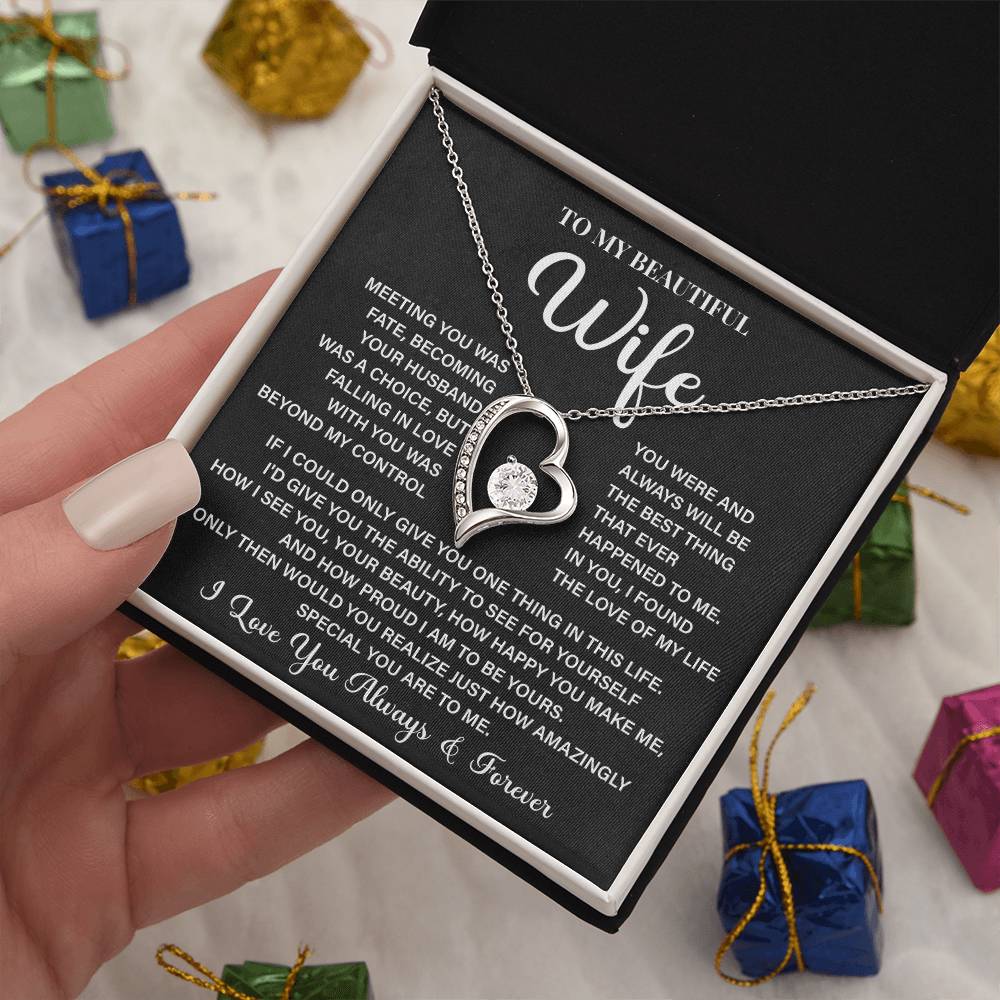 To My Beautiful Wife Necklace – 'meeting You Was Fate' Sentimental Jewelry Gift For Wife From Husband, Romantic Message 'you Are The Love Of My Life' Forever Love Keepsake