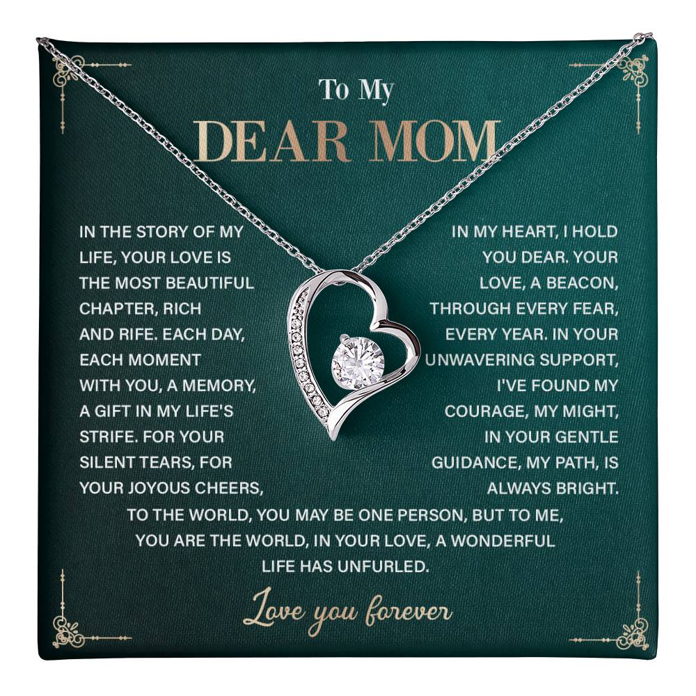 To My Dear Mom Heart Necklace Gift with Loving Message