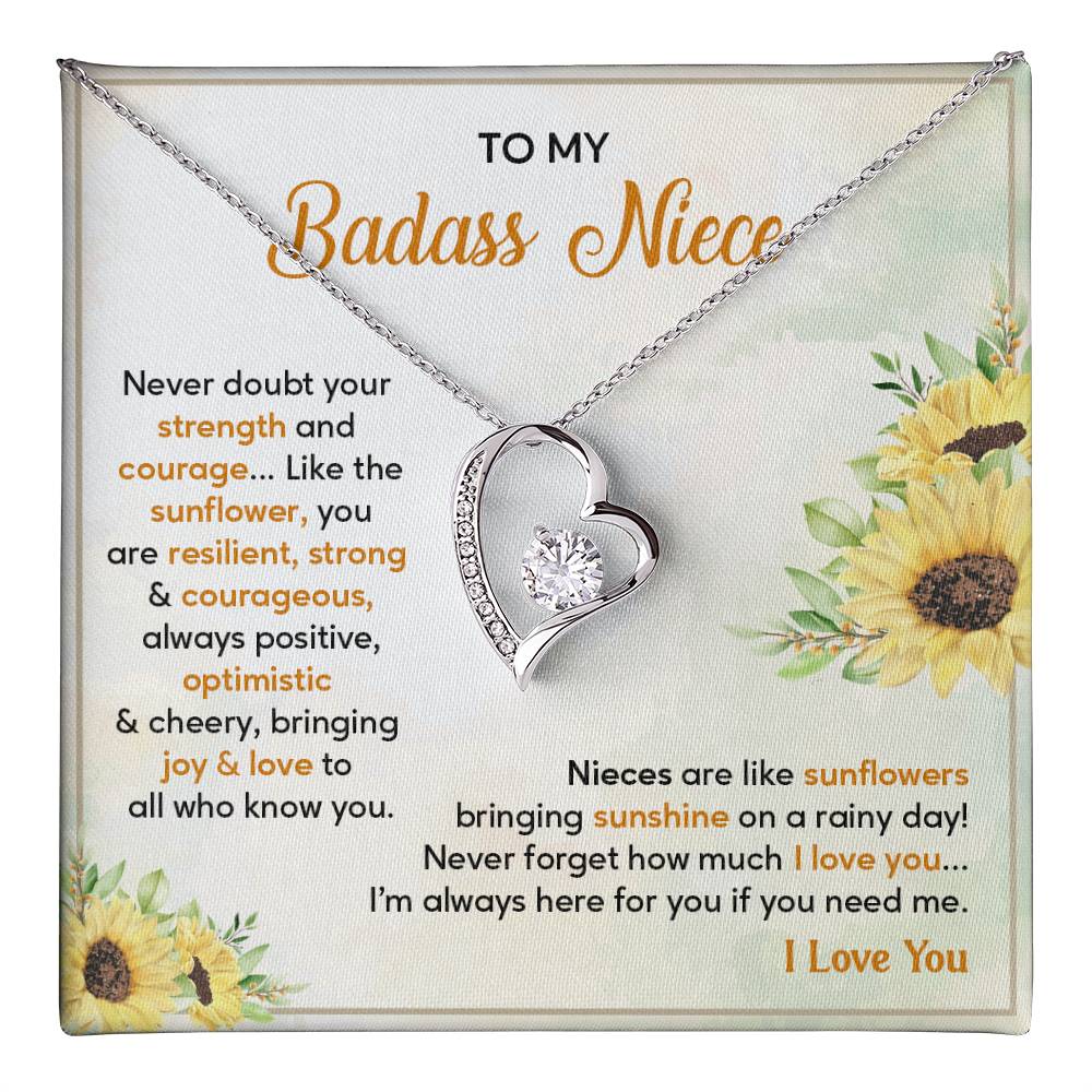 Badass Niece Necklace With Sunflower Message Card