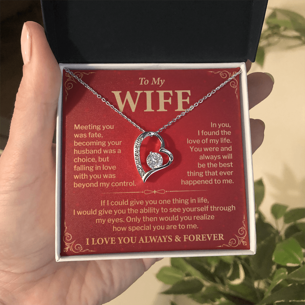 Wife Necklace Gift from Husband – Heart Pendant with Romantic Love Message Card