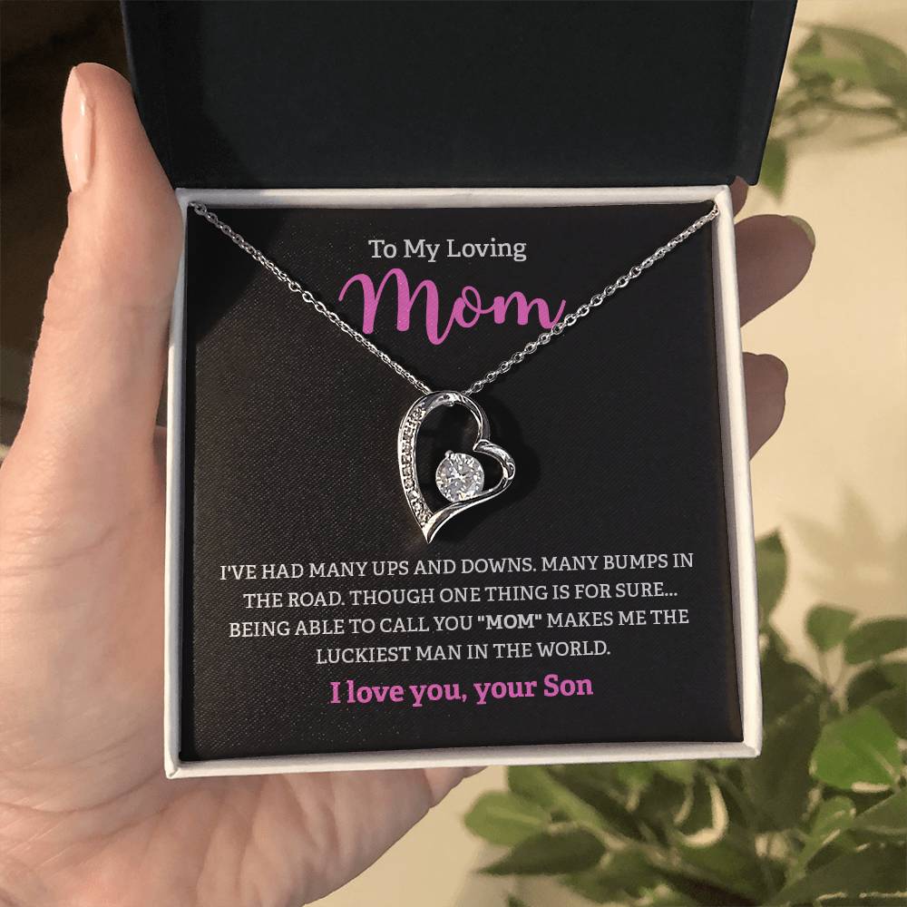 To My Loving Mom Necklace from Son with Message Card Gift Box