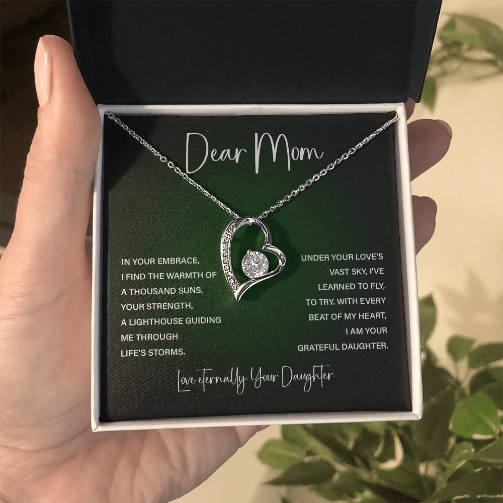 Heart Necklace for Mom – From Daughter with Eternal Love Poem Card