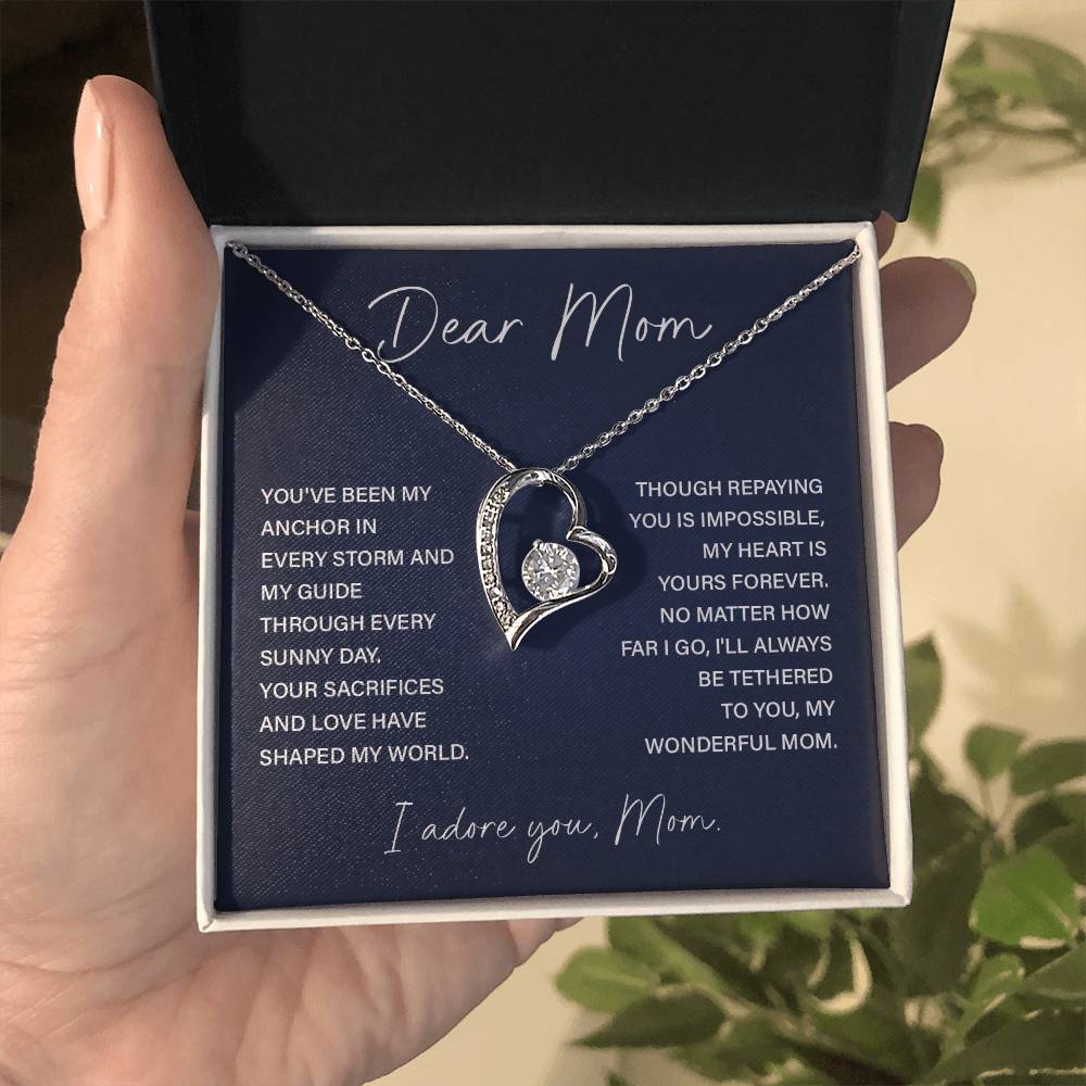 Dear Mom Necklace Gift – Heart Pendant with Loving Message Card from Child