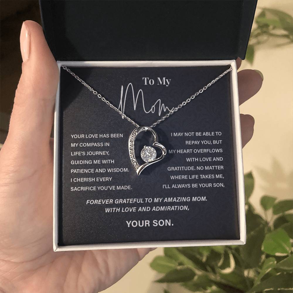 To My Mom Necklace from Son – Heart Pendant with Gratitude Message