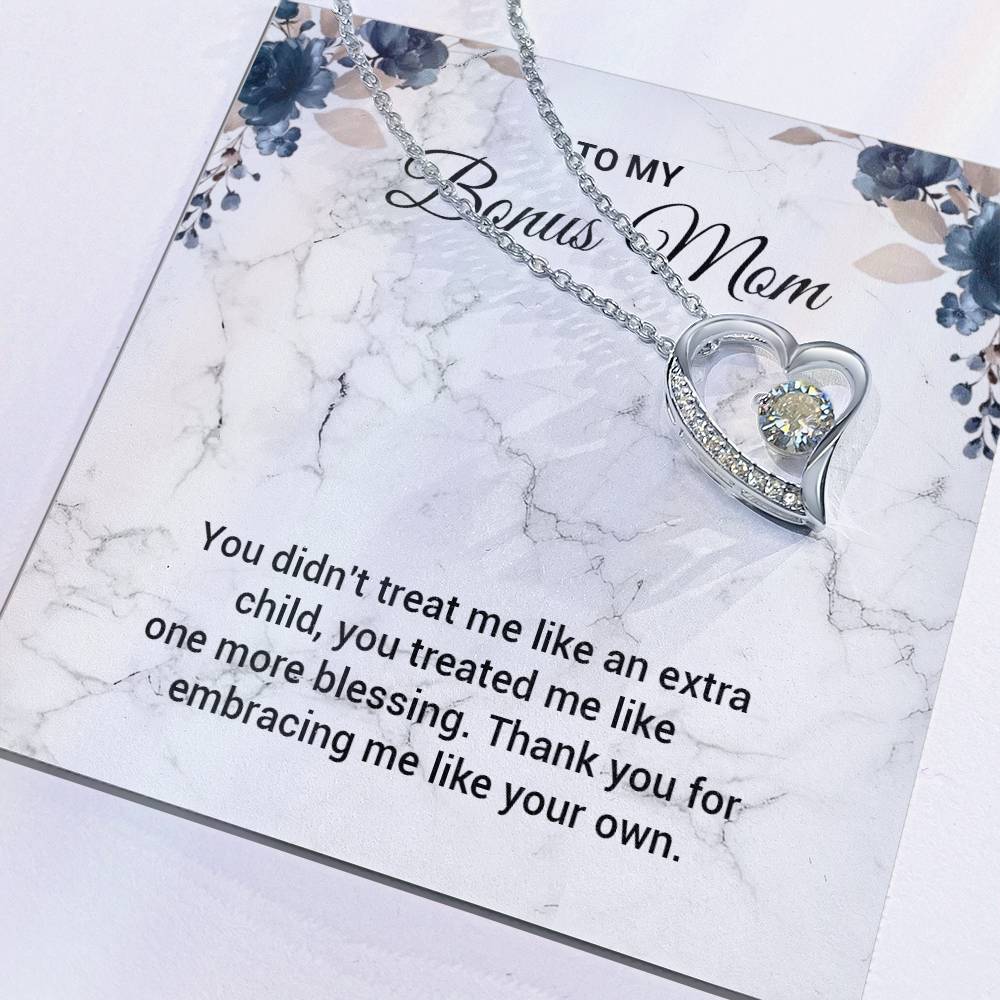 Bonus Mom Heart Necklace Gift with Message Card