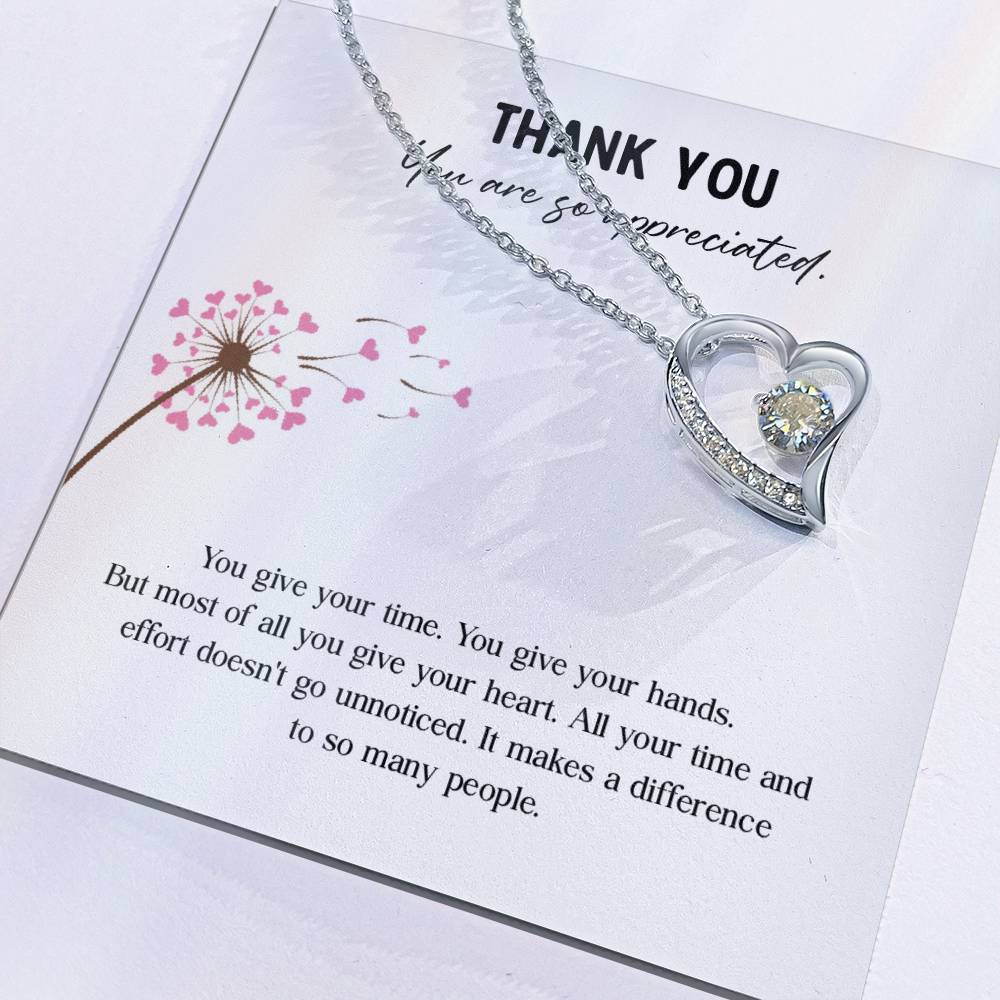 Appreciation Necklace - Thank You For Giving Your Heart And Making A Difference, A Thoughtful Gift For Those Who Care