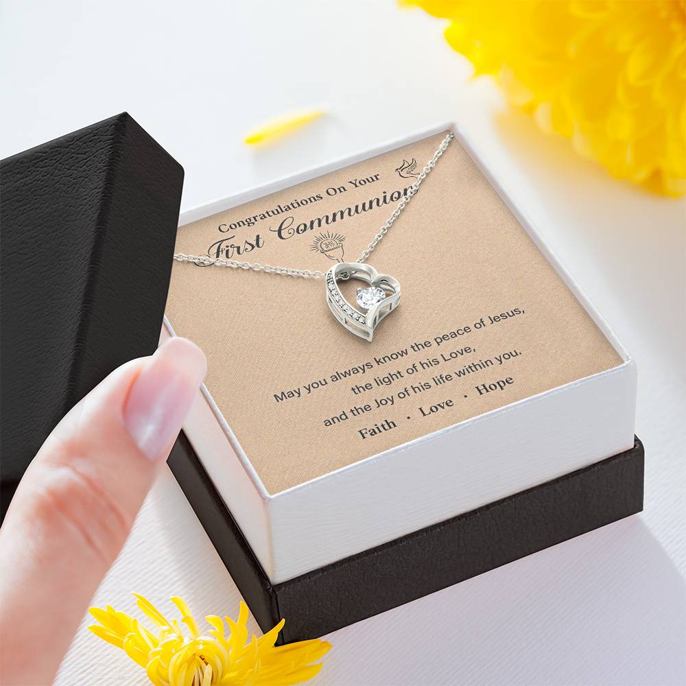 First Communion Necklace Gift with Message Card